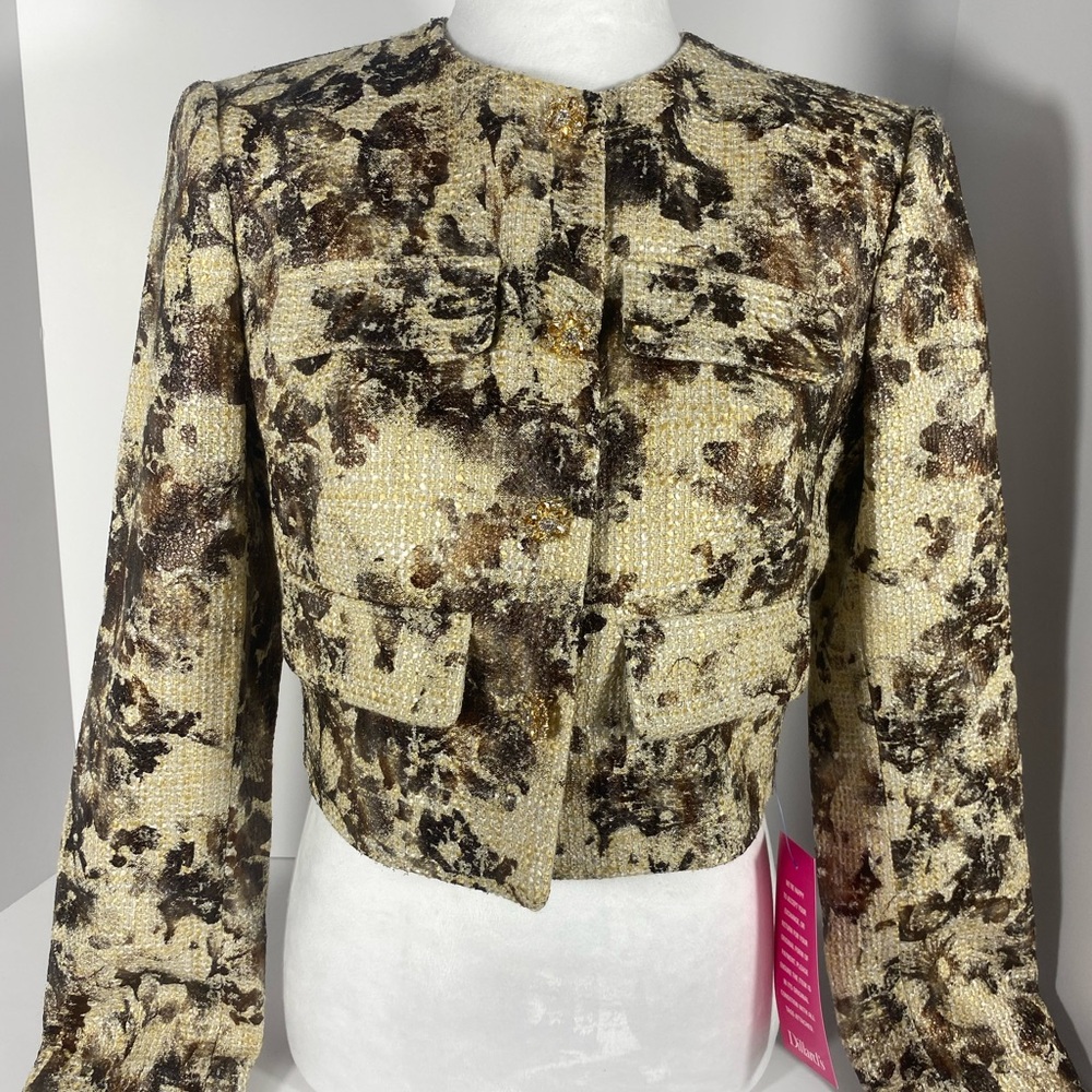 Muse by Marchesa Aspen Tweed Jacket Size 2 Ethereal Forest Gold Floral NWT